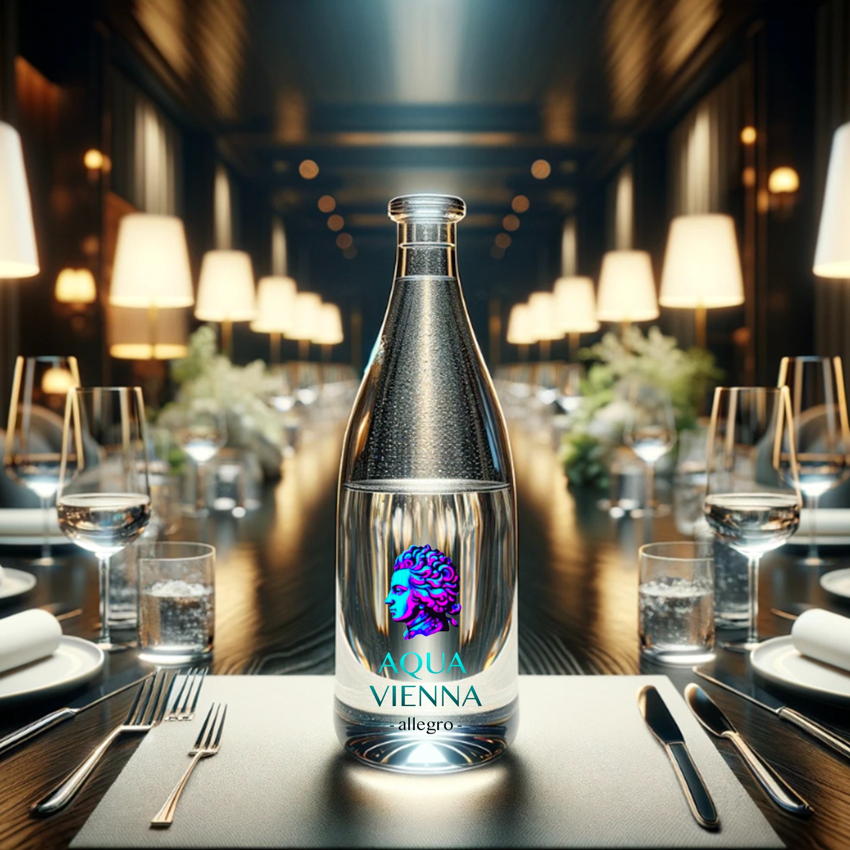 AQUA VIENNA bottle concept in an elegant restaurant setting